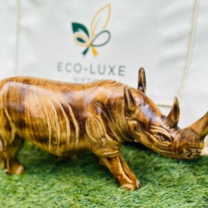 Hand-Carved Rhino with Branded Tote