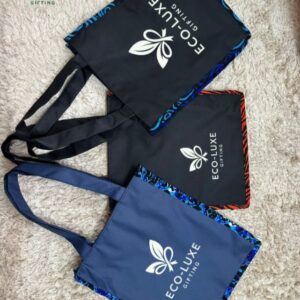 Eco-Luxe Signature Trim Tote Bag (Black and Navy with Blue Trim)