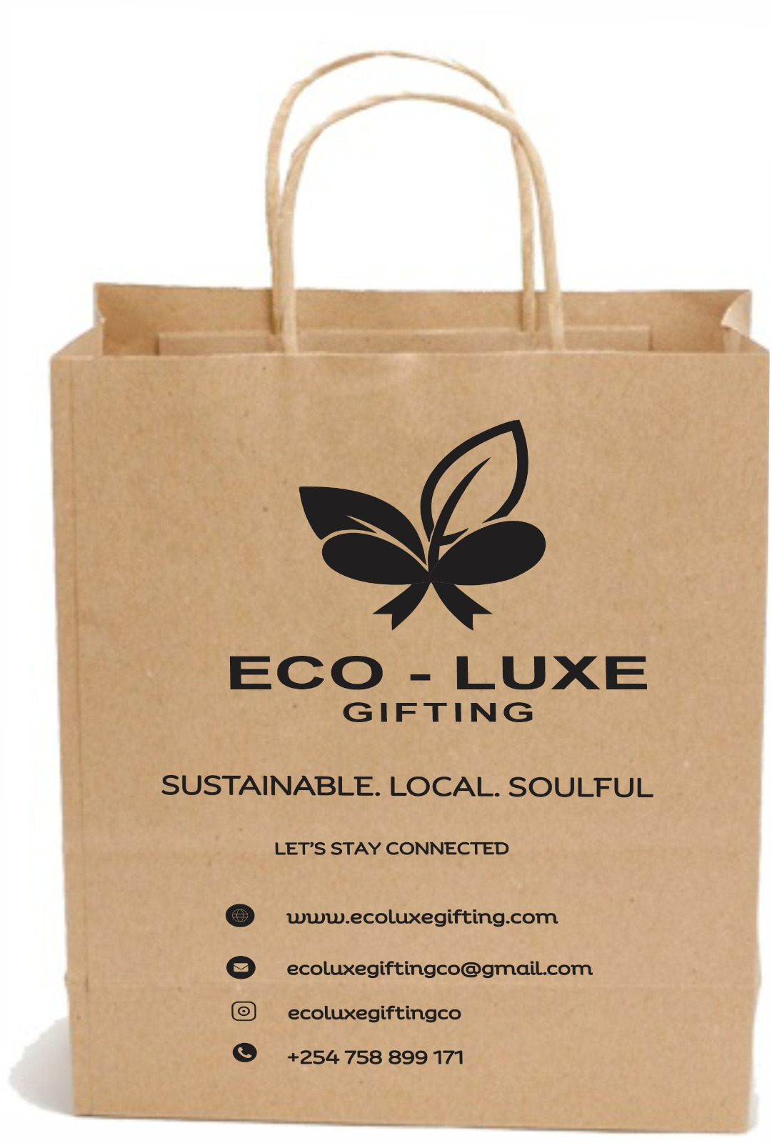Eco Luxe branded paper gift bag with rope handles for sustainable corporate gifting
