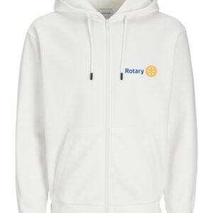 White branded zip hoodie made from eco conscious materials for corporate and lifestyle wear