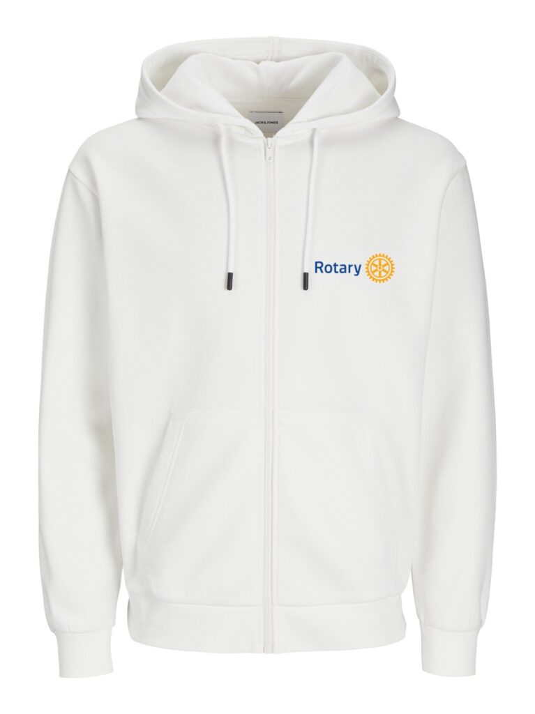 White branded zip hoodie made from eco conscious materials for corporate and lifestyle wear